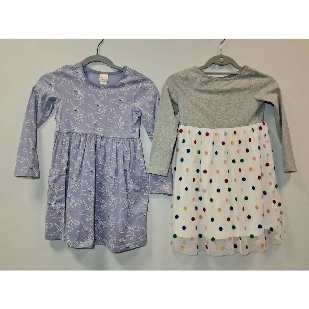 Hanna Anderson girls size 6 dress lot of two polka dot multi and purple